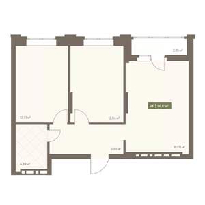 2-к квартира, вторичка, 56м2, 8/16 этаж