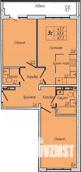 2-к квартира, вторичка, 67м2, 4/17 этаж