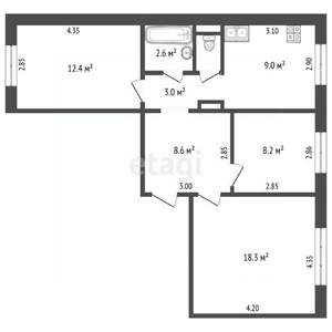 3-к квартира, вторичка, 63м2, 1/10 этаж