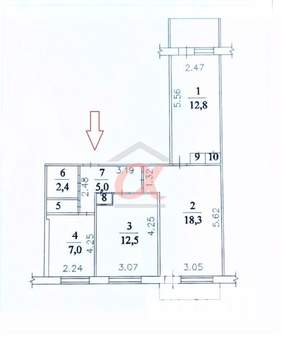 3-к квартира, вторичка, 61м2, 6/9 этаж