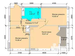3-к квартира, строящийся дом, 55м2, 1/15 этаж