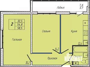 2-к квартира, вторичка, 59м2, 9/17 этаж