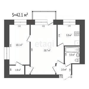 2-к квартира, вторичка, 42м2, 4/5 этаж