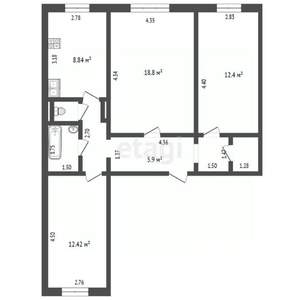 3-к квартира, вторичка, 69м2, 1/10 этаж