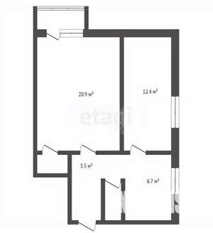 2-к квартира, вторичка, 48м2, 2/2 этаж