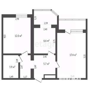 2-к квартира, вторичка, 52м2, 5/10 этаж