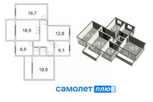 5-к квартира, вторичка, 104м2, 9/10 этаж