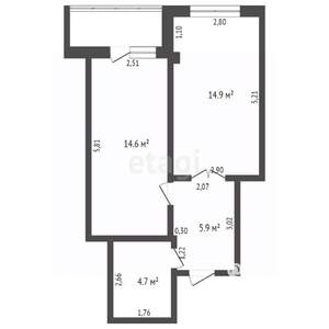1-к квартира, вторичка, 40м2, 5/9 этаж
