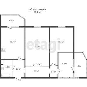 3-к квартира, вторичка, 77м2, 6/12 этаж