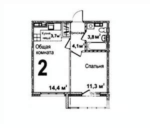 2-к квартира, сданный дом, 38м2, 12/16 этаж