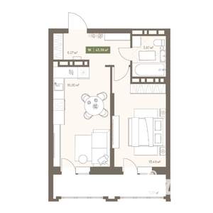 1-к квартира, вторичка, 43м2, 6/16 этаж