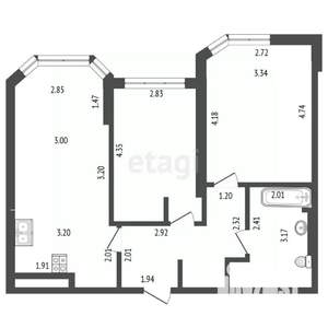 2-к квартира, вторичка, 65м2, 11/16 этаж