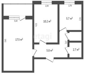 2-к квартира, вторичка, 46м2, 1/10 этаж