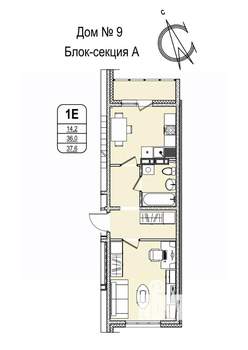 1-к квартира, строящийся дом, 38м2, 12/16 этаж