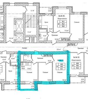 3-к квартира, вторичка, 62м2, 10/14 этаж