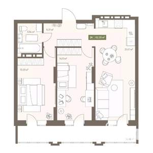 2-к квартира, вторичка, 62м2, 10/16 этаж