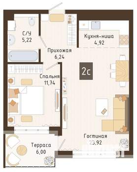 2-к квартира, вторичка, 52м2, 2/7 этаж