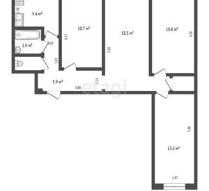 4-к квартира, вторичка, 69м2, 1/5 этаж