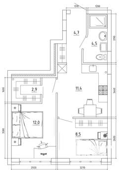 2-к квартира, вторичка, 45м2, 6/15 этаж