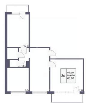 3-к квартира, вторичка, 62м2, 6/10 этаж