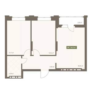 2-к квартира, вторичка, 56м2, 7/16 этаж