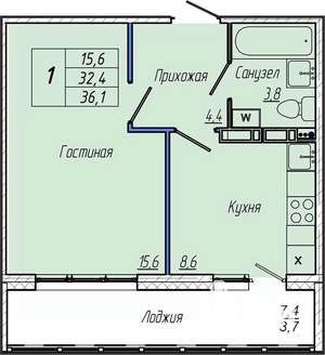 1-к квартира, вторичка, 36м2, 2/17 этаж