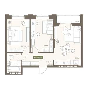 2-к квартира, вторичка, 56м2, 16/16 этаж