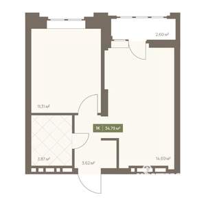 1-к квартира, вторичка, 35м2, 4/16 этаж