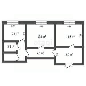 2-к квартира, вторичка, 50м2, 5/5 этаж