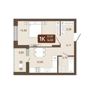 1-к квартира, вторичка, 38м2, 13/20 этаж