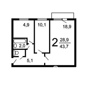 2-к квартира, вторичка, 45м2, 4/5 этаж