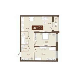 2-к квартира, вторичка, 67м2, 2/25 этаж