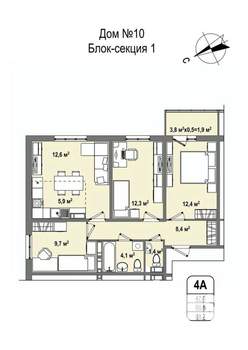 4-к квартира, строящийся дом, 69м2, 1/16 этаж