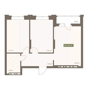 2-к квартира, вторичка, 56м2, 3/16 этаж