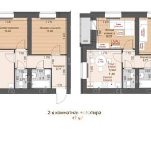 1-к квартира, строящийся дом, 47м2, 16/16 этаж