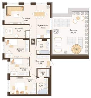 3-к квартира, вторичка, 114м2, 7/7 этаж