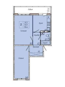 2-к квартира, вторичка, 52м2, 7/9 этаж