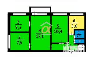 4-к квартира, вторичка, 61м2, 5/5 этаж