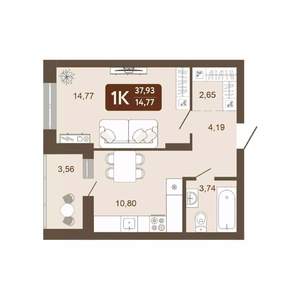 1-к квартира, вторичка, 38м2, 8/20 этаж