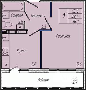 1-к квартира, вторичка, 36м2, 12/17 этаж