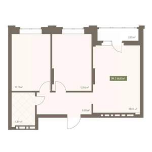 2-к квартира, вторичка, 56м2, 10/16 этаж