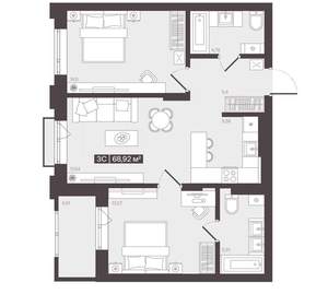 3-к квартира, вторичка, 69м2, 8/16 этаж