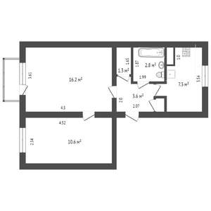2-к квартира, вторичка, 45м2, 2/2 этаж