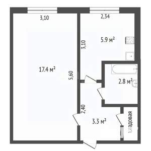 1-к квартира, вторичка, 31м2, 2/5 этаж