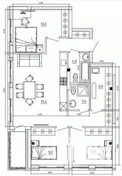 3-к квартира, вторичка, 88м2, 1/15 этаж