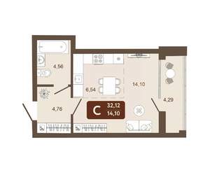 Студия квартира, вторичка, 32м2, 6/25 этаж
