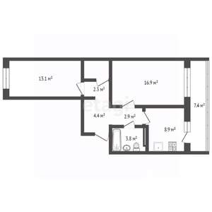 2-к квартира, вторичка, 54м2, 9/16 этаж