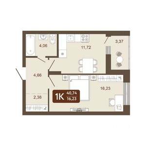 1-к квартира, вторичка, 41м2, 9/20 этаж