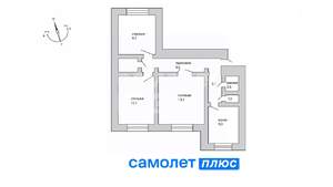 3-к квартира, вторичка, 68м2, 1/13 этаж