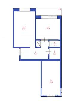 2-к квартира, вторичка, 63м2, 12/12 этаж